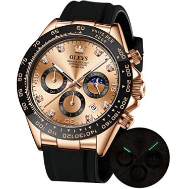 Imagem de OLEVS Relógio masculino cronógrafo multifunções esportivo de silicone luxuoso diamante fase da lua quartzo relógio de pulso à prova d'água.., Ouro rosa, Relógio