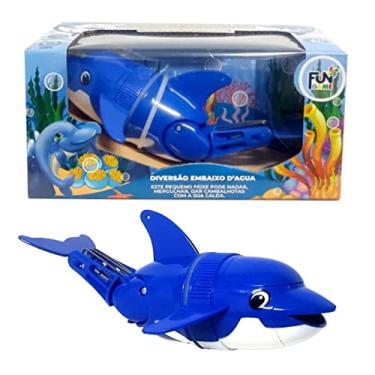 Imagem de Brinquedo Infantil Golfinho que nada dá Cambalhotas na água Peixinho Eletrônico para a hora do Banho Crianças e Bebês (Azul)
