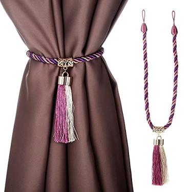 Imagem de Gancho decorativo borla corda gravata costas tricô à mão fivela cordão cortinas tieback quarto sala de estar cortina decoração 2 peças, 1