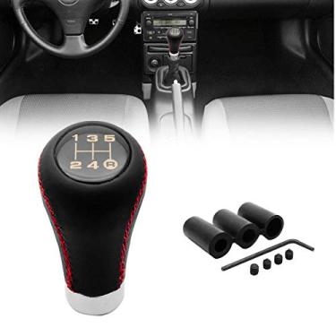 Imagem de MACHSWON Botão de mudança de marcha universal de couro de 5 velocidades, alavanca de mudança manual de carro, com ponto vermelho
