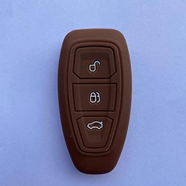 Imagem de YJADHU Capa de silicone para chave de carro de substituição com 3 botões protetor de chave, adequada para Ford Mondeo Focus Fiesta Kuga C-Max S-Max MK3, marrom