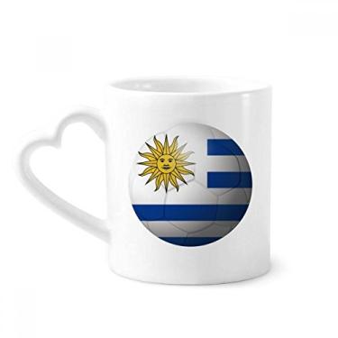 Imagem de Caneca de futebol com bandeira nacional do Uruguai caneca de café cerâmica copo de coração de vidro