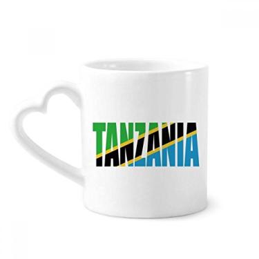 Imagem de Caneca com nome da bandeira do país da Tanzânia caneca de café cerâmica copo de coração de vidro