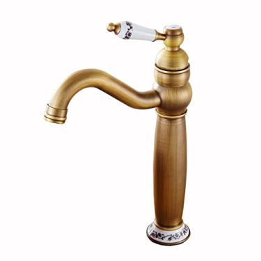 Imagem de LIDON Torneiras de banheiro Torneira 360° para pia de banheiro girar furo único torneira de banheiro torneira de latão antigo para pia de banheiro quente e fria, D antigo (cor: antigo B)