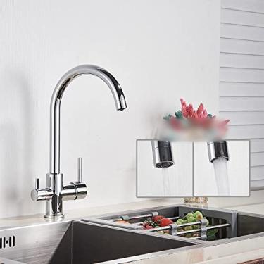 Imagem de Torneira de cozinha de água pura de latão preto e branco com alça dupla, água potável quente e fria, filtro de 3 vias, torneiras misturadoras de cozinha, cromadas, B