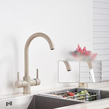 Imagem de Torneira de cozinha de água pura de latão preto e branco com alça dupla, água potável quente e fria, torneiras misturadoras de cozinha com filtro de 3 vias, bege com ponto, B