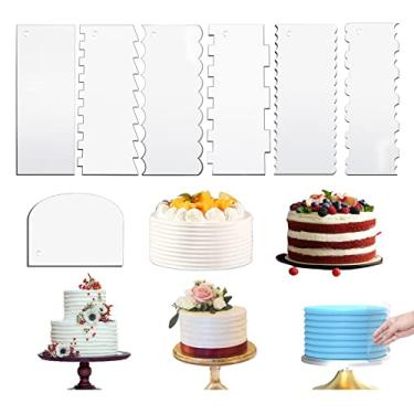 Imagem de Pente de decoração de bolo de acrílico de 24 cm, ferramenta suave para bolo transparente para glacê, pentes de cobertura grandes, ferramenta mais macia para decoração de bolo de creme (7 peças)