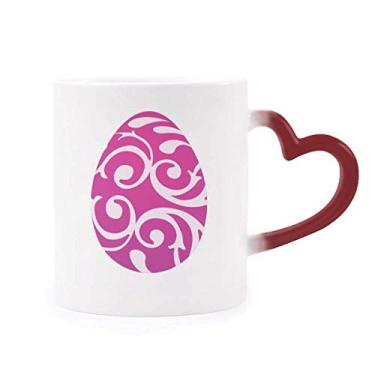 Imagem de Caneca de grés com design de ovo roxo da páscoa sensível ao calor vermelha que muda de cor