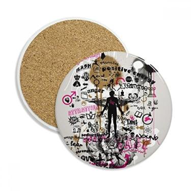 Imagem de Caneca de porta-copos com estampa humana de flor de rua Graffiti com pedra absorvente de proteção de mesa