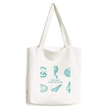 Imagem de Bolsa de lona azul hipocampo com estampa de vida marinha bolsa de compras casual