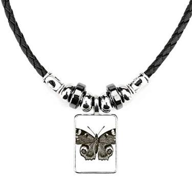 Imagem de Colar de borboleta com asas escuras, cor escura, joia com torque, pingente de corda de couro