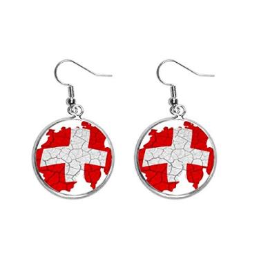 Imagem de Brincos femininos com estampa abstrata da bandeira da Suíça, brincos pendentes prateados