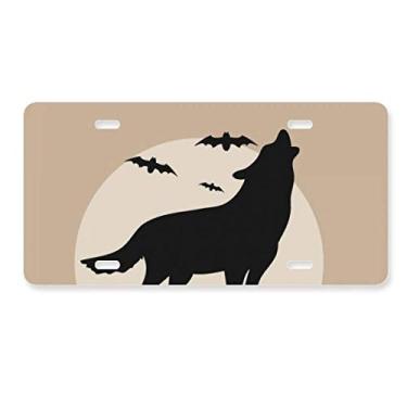 Imagem de DIYthinker Placa de licença com tema de fantasma de lobo Halloween abóbora decoração de aço inoxidável automóvel