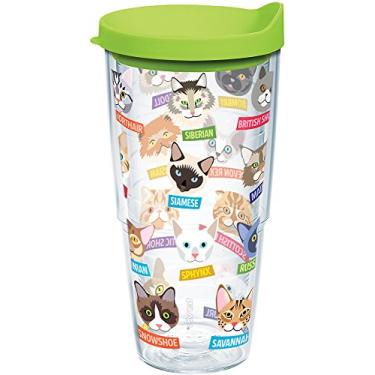 Imagem de Tervis Copo de viagem Flat Art Cats Made in USA com isolamento térmico de parede dupla mantém as bebidas frias e quentes, 680 g, transparente