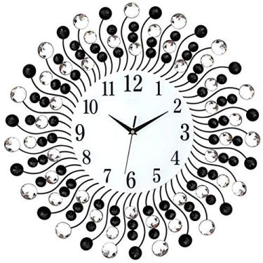 Imagem de Relógio de parede moderno de metal com movimento silencioso Grande Sunburst Relógio decorativo grande extravagante para sala de estar Quarto Office, crystaldial