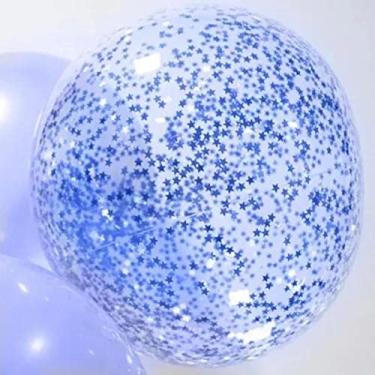 Imagem de Balão Bubble com Enfeite de Estrelas (Azul Metalizado)