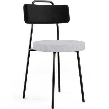 Imagem de Cadeira Decorativa Estofada Para Sala De Jantar Barcelona L02 Couríssimo Preto Linho Cinza - Lyam