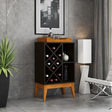 Imagem de Aparador Bar com Bandeja Adega para 16 Garrafas e Pés em Madeira Ranói