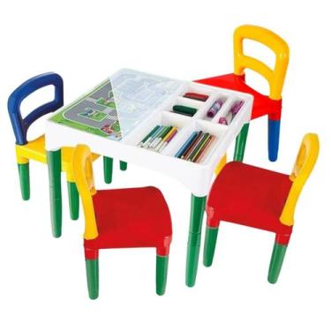 Imagem de Mesa  Mesinha  Infantil Didatica Com 4 Cadeiras Poliplac - Kit
