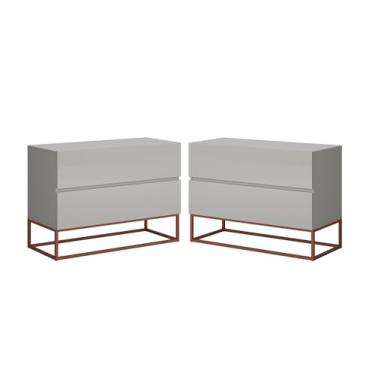 Imagem de Casa Detalhe, Kit 2 mesa lateral Criado Eros Off White 60cm Estilo Industrial com Base De Ferro Cobre