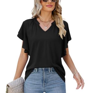 Imagem de Camiseta Feminina de Verão Com Decote Em V, Manga Curta Com Babados, Leve e Adequada para a Pele, Combinando para Uso Ao Ar Livre (S)