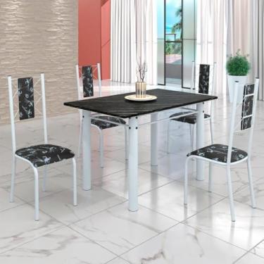Imagem de Conjunto Sala de Jantar Bahia Mesa Tubo 120x75cm Tampo Pedra Ardósia Indiana com 4 Cadeiras Preto Floral/branco