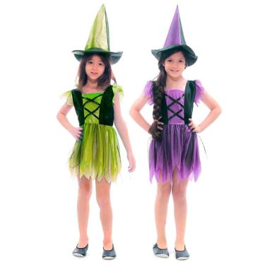 Imagem de Fantasia de Halloween Menina Bruxinha Encantada com Chapéu