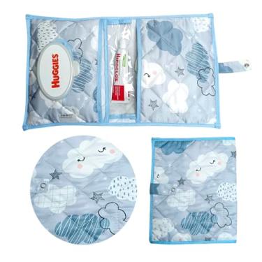 Imagem de Porta Fraldas Lenço Umidecido Pomada Portátil Para Bebê Menina Menino (Nuvem Azul)
