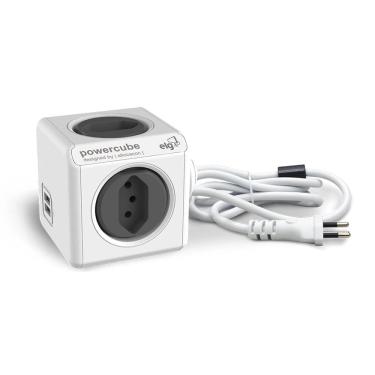 Imagem de Powercube 4 Tomadas + 2 USB 2.4A,Cabo 1,5m Preto/Branco- ELG