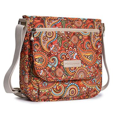 Imagem de Malirona Bolsa feminina transversal floral durável de lona carteiro bolsa de viagem com vários bolsos, Flor vermelha, Mensageiro