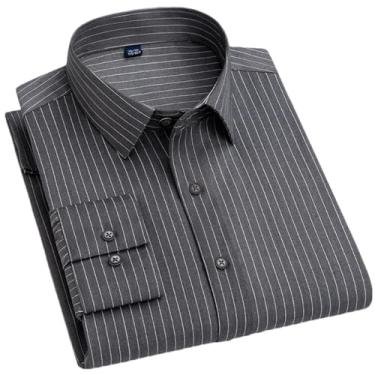 Imagem de Camisas masculinas de fibra de bambu listradas, manga comprida, macia, sem ferro, sem bolso frontal, blusa de ajuste regular, 1008-bl-8, GG