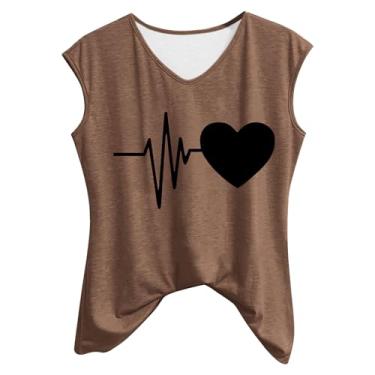Imagem de Camiseta feminina sem mangas com estampa de coração e gola V sem mangas, Café A02, M