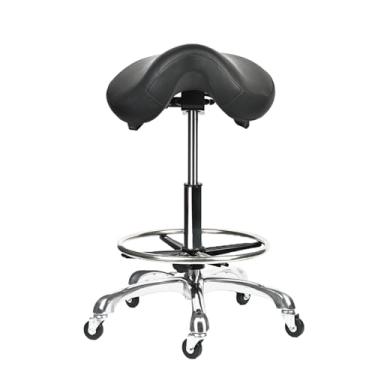 Imagem de Cadiario Assento giratório para sela, cadeira com rodinhas com altura ajustável, ergonômico, inclinável, mais grosso, com rodas para descanso para os pés para salão de beleza, spa, clínica médica, cozinha, escritório, loja, bar, preto