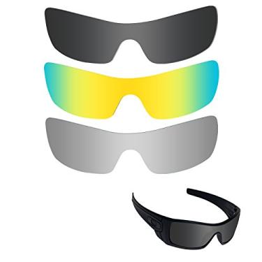 Imagem de Fiskr Lentes polarizadas de substituição para óculos de sol Oakley Batwolf(OO9101) com revestimento antiarranhões, água salgada e antipoeira (preto, prata e dourado)