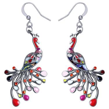 Imagem de DALANE Brincos de pavão com strass de liga esmaltada, pingentes de pássaros, joias para mulheres e meninas presentes, 34mm x 22mm, Zinco, Cristal