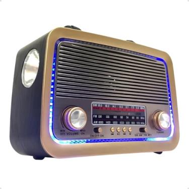Imagem de Rádio AM FM Retrô Vintage Portátil Bluetooth Bateria Recarregável Bivolt 110v 220v AD-3199 Antigo a Tomada e Pilha com Lanterna Univerza (Preto)