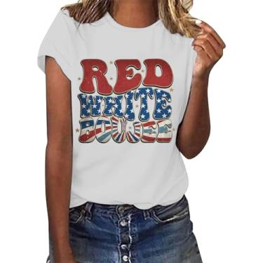 Imagem de Camiseta feminina Summer Independence Day 4th of July manga curta camiseta vermelha branca azul blusas gráficas, Branco, XXG