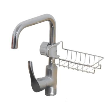 Imagem de SIMPWAY® Suporte De Esponja e Detergente Para Pia Cozinha Prateleira Organizadora Com Fixação na Torneira Ajustável em Aço Inoxidável Armazenamento Escorredor Porta Bucha e Sabão (Prata)