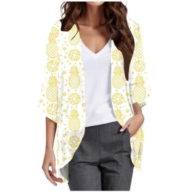 Imagem de Cardigã feminino estampado moderno casual de chiffon cropped plus size camisas de botão para mulheres, Preto, GG
