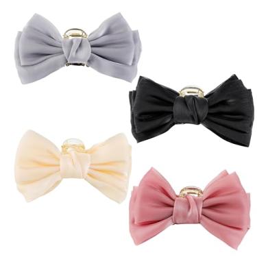 Imagem de Textention Grampos de cabelo para mulheres e meninas, grampos de cabelo premium com laço de gaze para cabelos grossos e finos, antiderrapante, 4 unidades - preto, rosa, cinza, bege