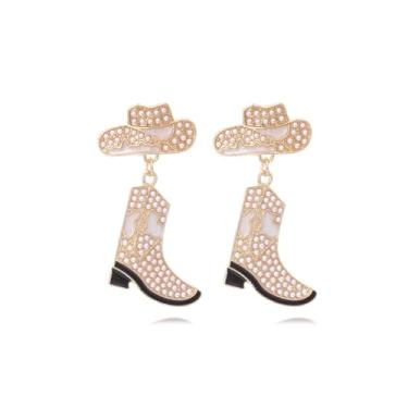 Imagem de Brincos ocidentais femininos com strass, chapéu, botas, pingentes, boho, esmaltado, country, festas, joias, presente, Metal, Sem pedra preciosa