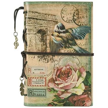 Imagem de Caderno de couro, diário vintage recarregável para mulheres e meninas, páginas em branco grossas para caderno de esboço, agenda, diário, diários de viagem para escrever com bolsos de fichário, lindo
