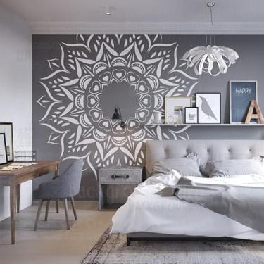 Imagem de 240 cm enorme mandala gigante hena indiana árabe étnica redonda flor lótus estêncil para paredes grande modelo de mandala reutilizável nicho parede decoração padrões móveis pintura grande