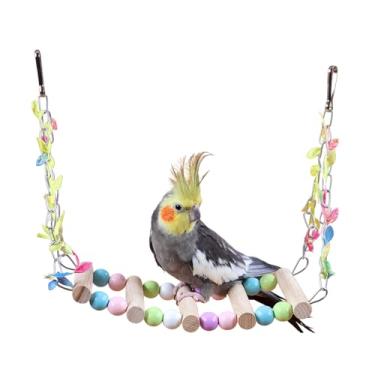 Imagem de Escada de escalada de madeira, contas de madeira coloridas, escada de escalada, brinquedo periquito, brinquedo de pássaro com gancho para pendurar