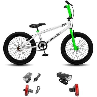 Imagem de Bicicleta Infantil Pro x Aro 20 BMX S1 FreeStyle V-Brake Com Kit Farol Led,Branco Verde