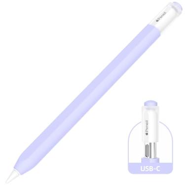 Imagem de AZF Capa compatível com Apple Pencil USB C, capa protetora de silicone antiderrapante para Apple Pencil (USB-C), suporte magnético. (roxo lavanda)