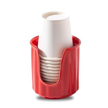 Imagem de Dispensador de copos de cerâmica infantil com listras verticais elegantes - Dispensador de copo Dixiee e suporte de copo para enxaguante bucal comporta copos de papel de 85 g para enxaguar copos em