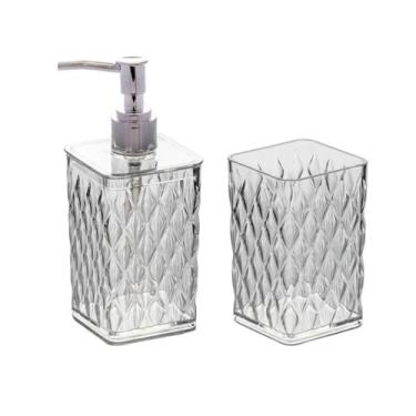 Imagem de Kit Acessorios Banheiro Lavabo Porta Escova Sabonete Líquido (Incolor)