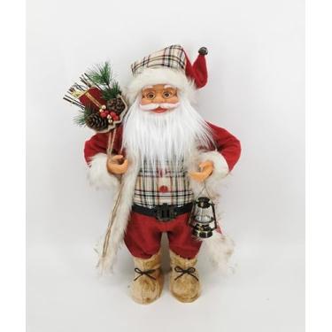 Imagem de Enfeite de Natal Papai Noel Vermelho, 60 cm, com Lamparina e Presente, Boneco Decorativo