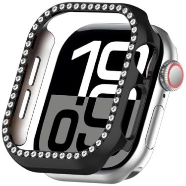 Imagem de Miimall Capa protetora feminina de strass brilhante compatível com Apple Watch 11/10 42 mm com diamante de 42 mm, película protetora para iWatch Series 11/10, preta